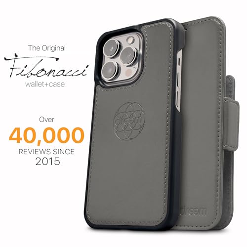 Image of dreem Fibonacci Wallet Case for iPhone 14 & iPhone 16e Case Wallet | 3-in-1 Magnetic Detachable Vegan Leather Cover with Built-in Kick-Stand, RFID Blocking Card Holder, MagSafe Compatible [Grey]