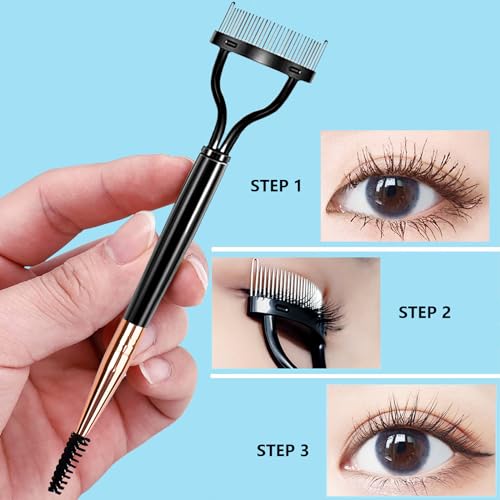 2-Pack Eyelash Separator Comb with adjustable brush, Dual Head Lash Separator Tool with Cover for Excess Mascara Removal