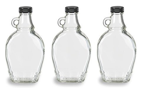 Nakpunar 3 pcs 8 oz Glass Syrup Bottles with Black Tamper Evident Lid