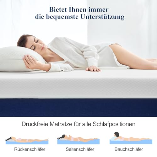 Molblly Matratze 140x200 18CM dick High Density Memory Foam, Soft Surface Fabric, Perfect Ultra...