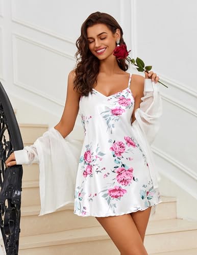 Image of Avidlove Satin Nightgowns for Women Silk Slip Dress Sexy Sleepwear | Adjustable spaghetti straps,elegant V neck,flattering mini lingerie dress,comfortable all day wear