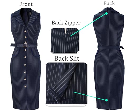 Image of VFSHOW Womens Professional Work Business Casual Office Belted Elegant Lapel V Neck Buttons Fitted Pencil Sheath Dress