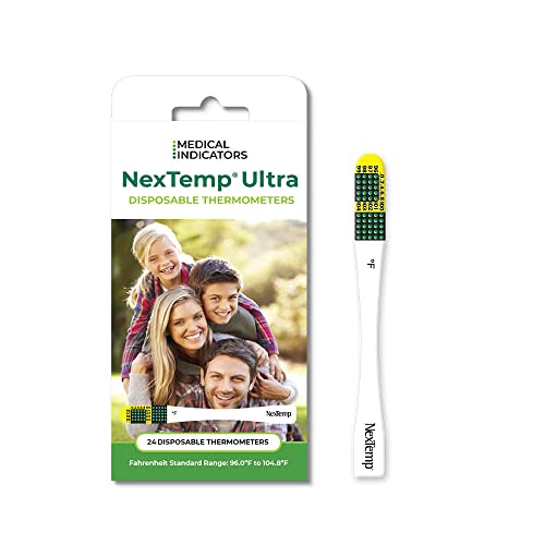 Ultra Single-Use Thermometers - Individually Wrapped Disposable First Aid Supplies with High-Accuracy Readings, for Work, Home, and Travel, Fahrenheit, 24-Pack, by Medical Indicators Inc.