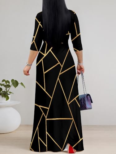 Image of PinkPatty Women's Plus Size Maxi Dresses Casual Flowy 3 /4 Sleeves Dress Printed Vacation Dress for Daily Wear with Belt