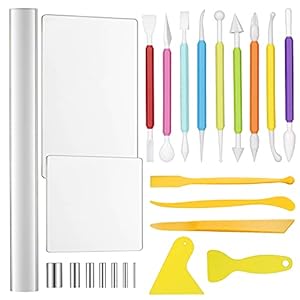 kiniza 24 Pieces Clay DIY Tool Set, Acrylic Clay Roller with Acrylic Sheet Set, Plastic Clay Scraper Backing Board Set…