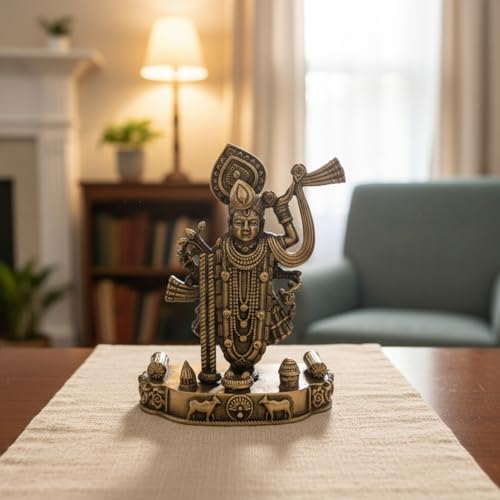 Image of eCraftIndia Golden Brass Lord Shrinathji Idol for Home Living Room Office