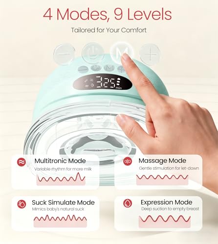 Image of NCVI Wearable Breast Pump, Discreet & Wireless for Mom Working or Outsides | -300mmHg Suction,180min Battery Life with 4 Modes 9 Levels, 19-24mm Flange, Anti-Leakage ,Portable & quiet pump for low milk