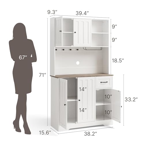 Gizoon-71-H-Kitchen-Pantry-Storage-Cabinet-Farmhouse-Kitchen-Hutch-with-5-Doors-and-Adjustable-Shelves-Food-Pantry-Cabinet-with-Wine-Rack-and-Drawer-for-Dining-Room-Living-Room-Coffee-Bar-Gray Gizoon 71 H Kitchen Pantry Storage Cabinet Farmhouse Kitchen Hutch with 5 Doors and Adjustable Shelves Food Pantry Cabinet with Wine Rack and Drawer for Dining Room Living Room Coffee Bar Gray