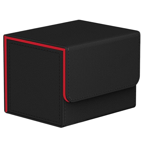 MLOQI デッキケース トレカケース トレカ収納 トレカボックス 横入れ マグネット開閉式 PUレザー 最大約150枚 「 遊戯王 デュエマ 各種カードゲームに対応 」 (黒 内装赤)