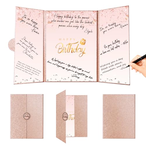 Image of Crenics Rose Gold Happy Birthday Decorations, Creative Birthday Guest Sign in Book Alternative, Birthday Signature Book 18 inch x 12 inch, Great Birthday Gifts for Women or Girls