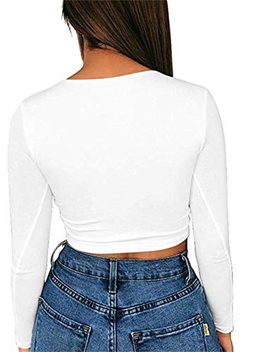 Artfish Women Long Sleeve Stretchy Crop Top Sexy Slim Fitted Fleece Lined Cropped Shirts2