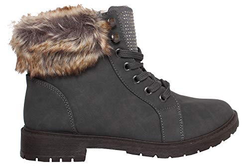 Botas al tobillo de piel sintética para mujer, color Gris, talla 39.00