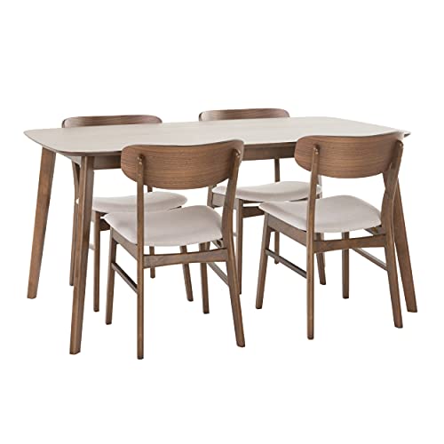 Christopher Knight Home Lucious 60' Rectangular Dining Set, 5-Pcs Set, Natural Walnut / Light Beige