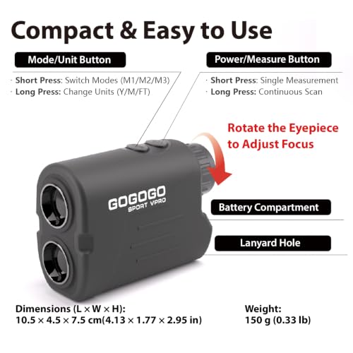 Gogogo Sport Vpro Rangefinder with Slope for Golf/Hunting, 1000/1200 Yards | Laser Range Finder Golfing with 300Y Flag-lock & Vibration, Replaceable Battery, Ultra-Clear View, Gift for Golfer and Hunter - Image 6