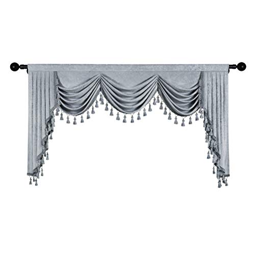 ELKCA Thick Chenille Window Curtains Valance for Living Room Silver Grey Waterfall Valance for Bedroom,Rod Pocket(W89inch, 1 Piece)