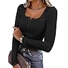 ANRABESS Women’s Long Sleeve Henley Tops Ribbed Knit Slim Fitted Trendy T Shirt Basic Tees Layer 2025 Fall Fashion Outfits