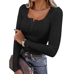 ANRABESS Women’s Long Sleeve Henley Tops Ribbed Knit Slim Fitted Trendy T Shirt Basic Tees Layer 2025 Fall Fashion Outfits