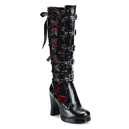 Knee High Boots Women High Heels Block Heel Platform Boots Leather Lace Up Boots Steampunk Gothic Vintage Cosplay Red steampunk buy now online