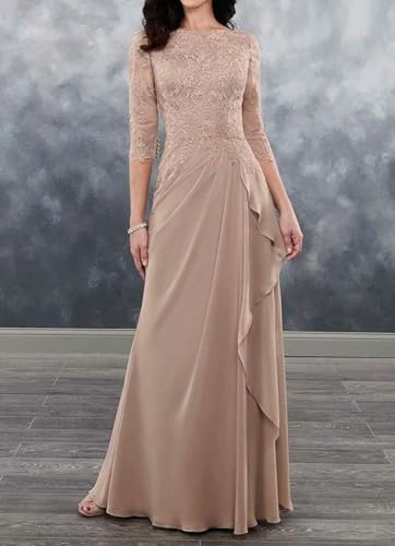 Mother of The Bride Dresses for Wedding 3/4 Sleeve Lace Applique Ruffles Evening Formal Dresses4