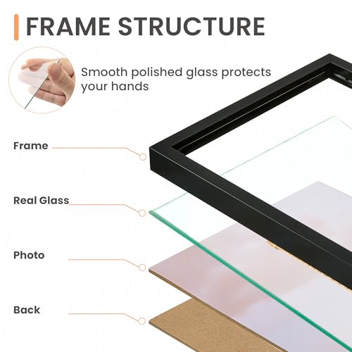 Image of upsimples 5x7 Picture Frame Set of 3, Made of High Definition Glass for 5 x 7 Black Frames, Wall and Tabletop Display Thin Border Photo Frame for Home Decor (Pack of 3)