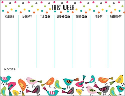 Agenda hebdomadaire aimant amovible Bright Birds pour frigo