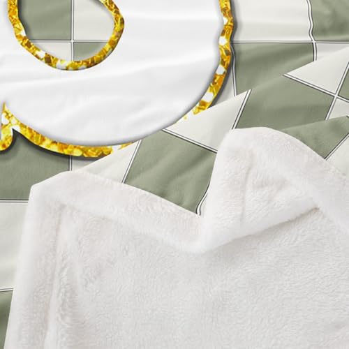 Image of Erosebridal Sage Green Checkered Fleece Blanket 40 inchx50 inch Plaid Initial S Sherpa Blanket Personalized Monogram Fuzzy Plush Throw for Kids Boys Girls,Fashion Grids Gingham Decor for Bed Couch