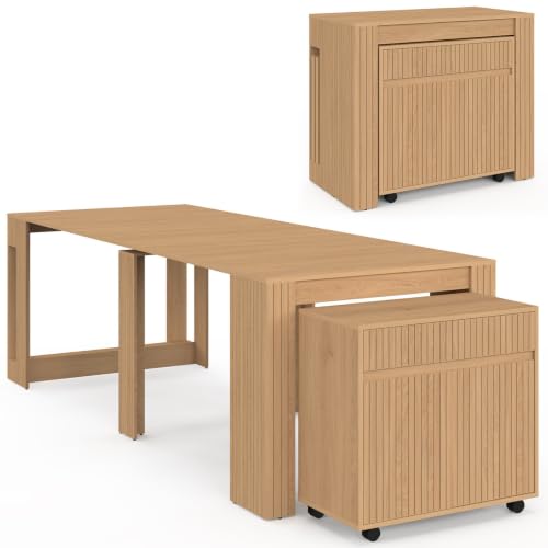 IDMarket – Mesa aparador extensible Julieta para 10 personas, 235 cm, efecto listones madera, color roble