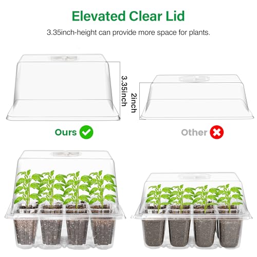 Bonviee 5 Packs Seed Starter Tray with Grow Light, Elevated Seedling Starter Trays Kits with Adjustable Humidity Domes and Clear Cell Tray, 12 Full Spectrum led lamp Beads for Plants Indoor-Clear - Image 4