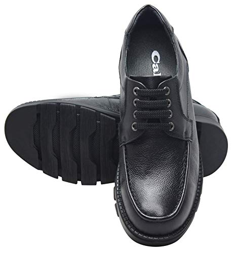 CALTO Men's Invisible Height Increasing Elevator Shoes - Black Pebble Grain Leather Lace-up Casual Shoes - 3 Inches Taller - G6381 - Size 8 D(M) US4