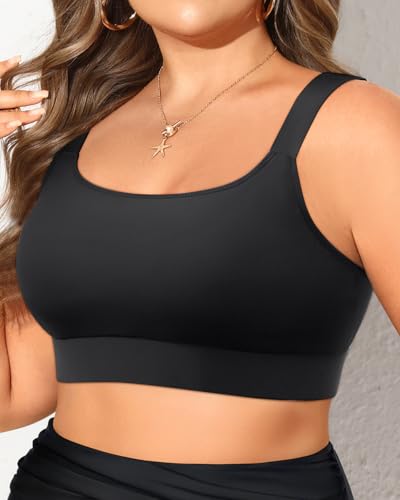 Daci Women Plus Size Sports Bra Bikini Top Only Push Up Scoop Neck Swim Top Full Coverage Bathing Suit for Large Bust4
