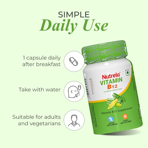 Nutrela Vitamin B12 Biofermented Plant Based Supplement for Men & Women with Moringa and Aloevera Extract - 30 Veg Capsules
