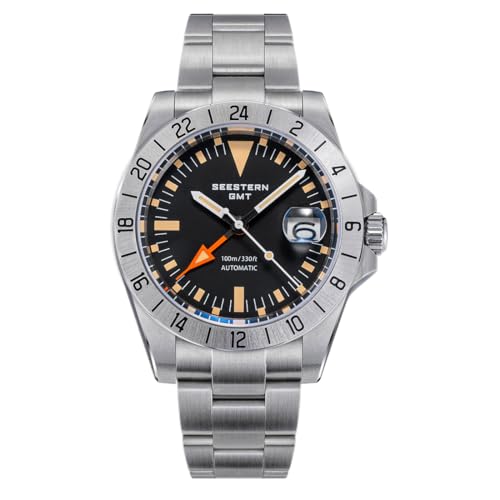 Modello: S436-2 Black GMT Movimento: Automatico NH34 GMT, Vibrazione 3Hz, Riserva di carica oltre 35 ore Cassa: Acciaio inossidabile 316L, diam. 39,5 mm, spessore 11 mm, ghiera fissa Quadrante: Nero, indici e lancette lume luminescenti, funzione GMT, data