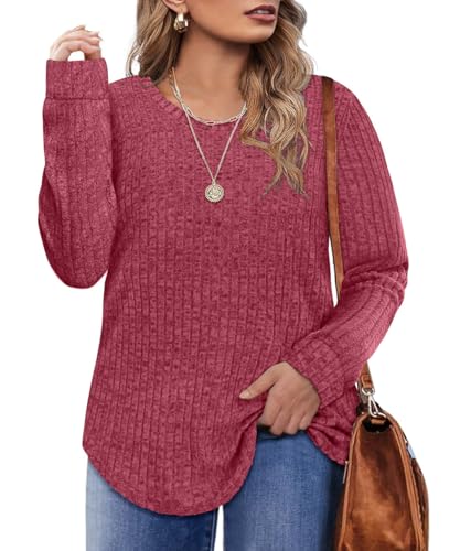 Image of CARCOS Plus Size Tops for Women Long Sleeve Raglan V Neck T Shirts Tunic Fall Blouse Xl-5Xl 14W -28W