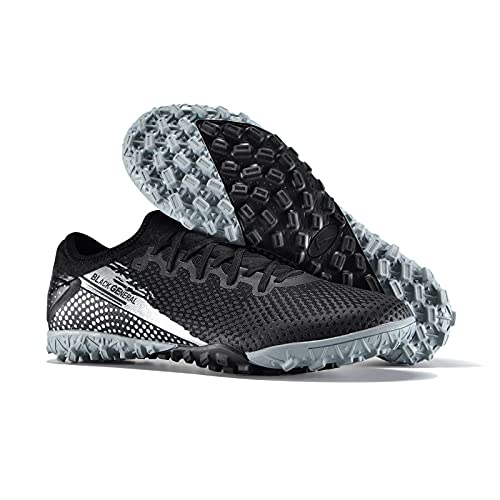 Turf Soccer Cleats Mens Indoor Soccer Shoes Cr7 Football Boot Academy Training TF Artificial Grass Shoes (Black, Numeric_9_Point_5)