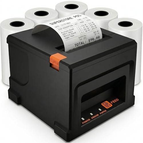Fuhuihe 80mm POS Quittungsdrucker mit Auto-Cutter 300mm/s USB Thermo Bondrucker für Restaurant & Küche mit Lautsprecher-Signal ESC/POS kompatibel (Windows/Mac/Linux)