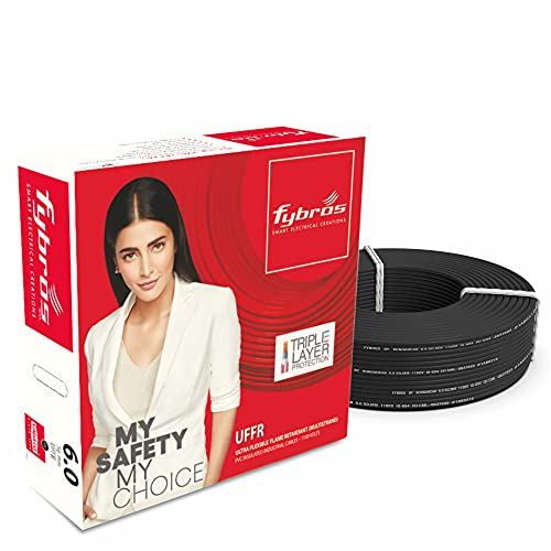 Image of Fybros ULTRA FLEXIBLE FR PVC Insulated 6 Sq Mm Wire | UFFR Black Copper Wires & Cables| Cables For wiring | 6 Sq Mm Black wire 90 meter| Industrial Wire Cable| Electrical Wire