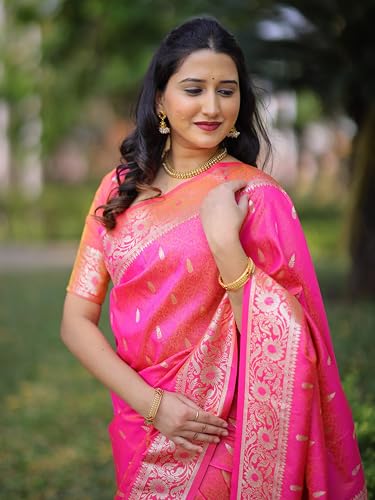 Image of SGF11 Women's Kanjivaram Pure Soft Silk Saree For Women Pure Golden Zari With Blouse Piece