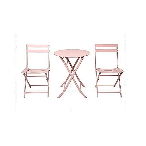 DENGSHENG SHOPS Outdoor and Simple and Elegant Hollow and Fun Design Iron Metal Frame Table and Foldable Chair Three-piece Combination