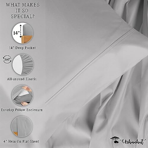 URBANHUT Egyptian Cotton Sheets - Twin Size, 3 Pc Set, Luxury Hotel Sateen Sheets, Deep Pocket - Silver Grey
