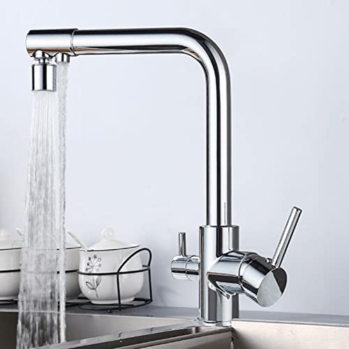 Grifo de cocina de 3 vías para agua caliente fría y filtrada con caño giratorio