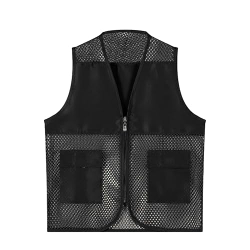 Generisch 2026 Chaleco de Pesca Transpirable de Malla Unisex Bolsillos Fotografía Viaje Senderismo Chaleco Chaqueta Para Adultos Adolescentes, Negro , 13-14 años