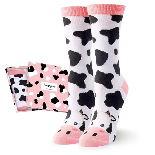 HAPPYPOP Funny Cow Print Socks - Unique Farm Lover Gifts, Gifts for Cow Lovers Teen Girls