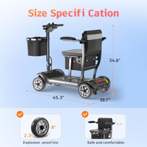 Image of 43lb Lightweight Mobility Scooter for Seniors - Airline & Cruise Approved | Foldable Portable Travel Motorized Scooters for Adults Elderly 4 Wheel with Removable Battery, 12.4MI, 300lb Capacity, Black