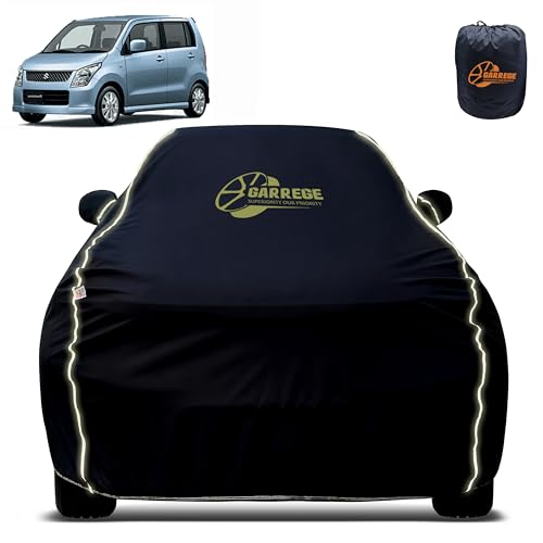 Image of Reflector Waterproof Car Cover for Maruti Old Wagon R with Mirror & Antenna Pocket | All Weather Protection | Washable Fabric | Black Color