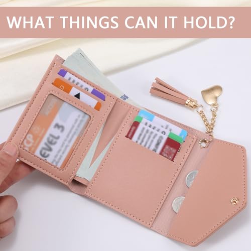 1 PC Small Wallet, Light Metal Heart & Tassel Decor Wallet Small Bifold for Modern Women Elegant and Lightweight Coin Pocket Small Purse (Pink)4