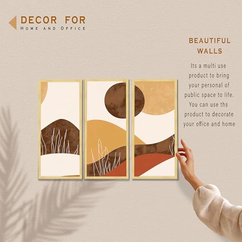 Image of PAINTINGMANTRA Abstract Landscape Framed Wall Art Set of 3 | Modern Boho Geometric Wall Decor | Engineered Wood Frame Prints for Living Room, Bedroom & Office, 8.9x18.9 Inch
