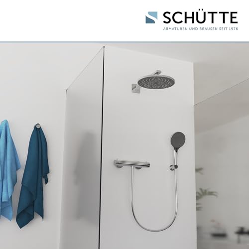 SCHÜTTE 69291 CAPRI Kopfbrause, Wellness-Duschkopf Regendusche mit Anti-Kalk-Noppen, Duschbrause Rund, großer Regenduschkopf, Chrom/Anthrazit
