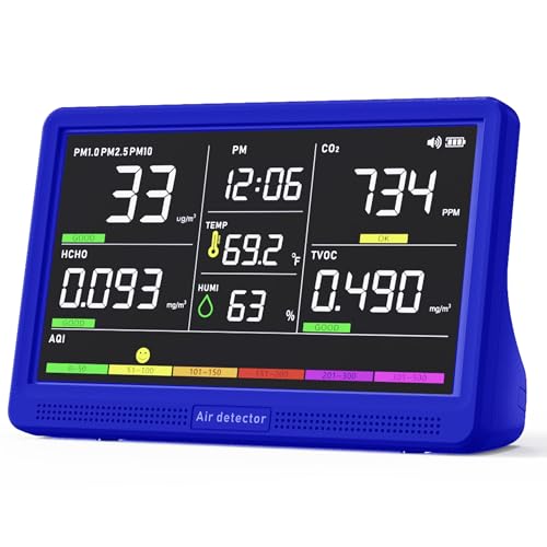 Image of Professional Indoor Air Quality Monitor with 7X AQI Beep Alarms,16 in 1 Portable Real-Time Detector for PM2.5 | PM10 | CO2 | TVOC | HCHO | Temp | Hum for Home Cars Plants Pets (Blue)