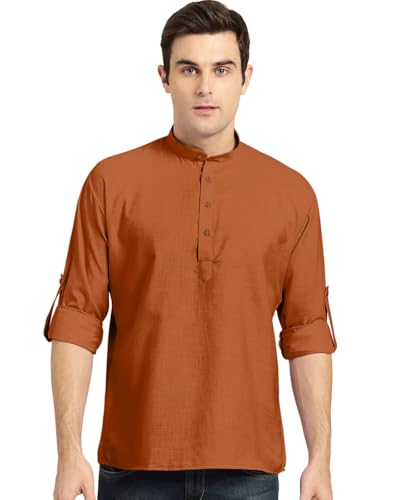 Chemise kurta pour homme marron en coton pour un look élégant au quotidien