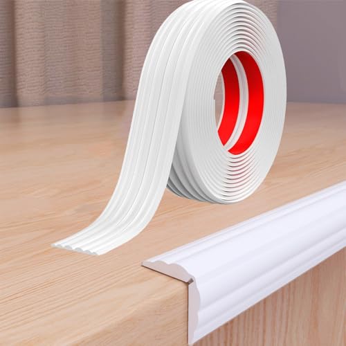 Image of 20 mm Multifunctional Decorative Strips, Self-Adhesive, Used for Corner Protection, Edge Protection, Flexible Trim for Doors, Windows, Walls and Floors, Peel and Stick, Soft Skirting Board (White, 6M)